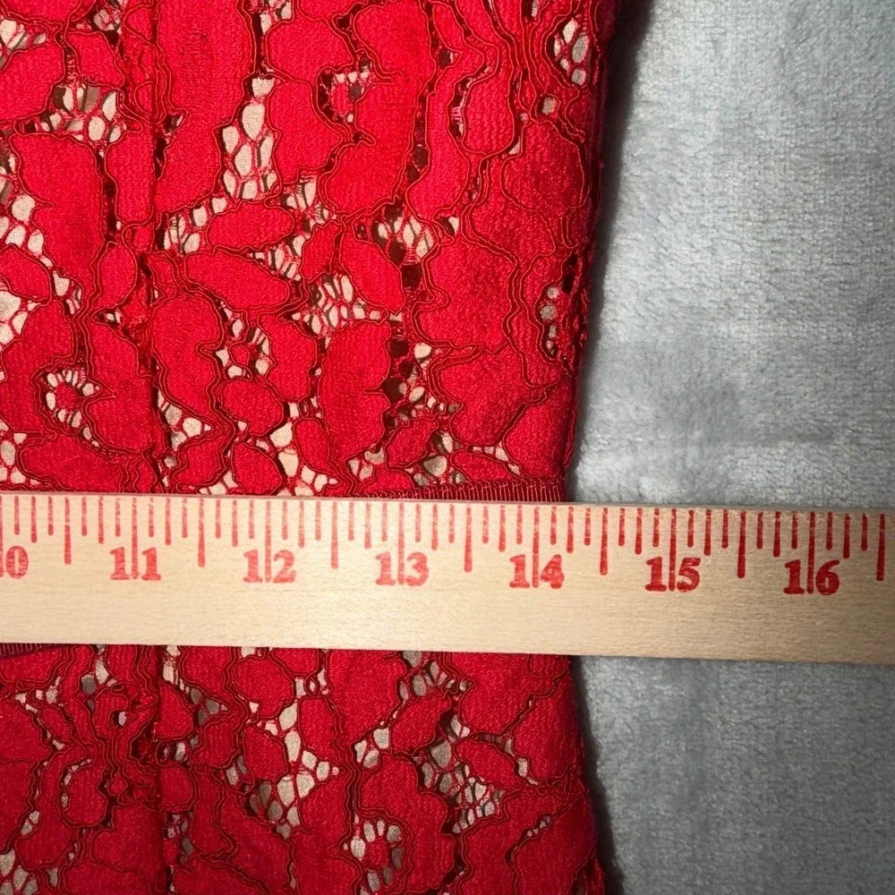 New Oscar De La Renta Dress 8 Red Fluted Lace Midi Silk Lined Italian‎ NWT!